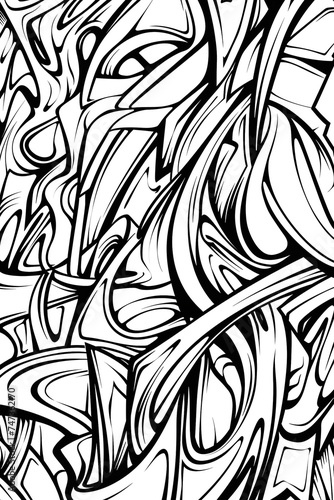 Depiction of Black and White Graffiti Art, coloring page