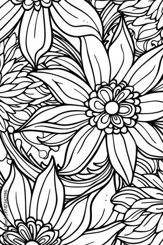 Black and White Drawing of Flowers, coloring page