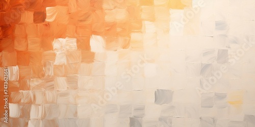 ラフな四角を使ったデザインの油絵・秋用抽象横長背景バナー）オレンジ・ベージュ・グレー