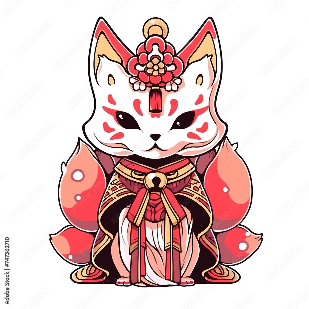 Cartoon Illustration of a Mascot Kitsune Japanese, for t-shirt, Sticker, Poster. Vector Illustration PNG Image