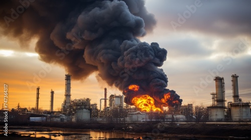 Burning oil refinery 