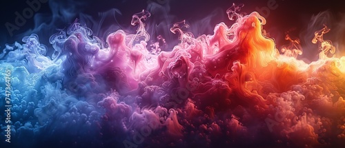 A Mesmerizing 3D Rendered Symphony of Colorful Smoke Effect Shapes Emerging from the Depths of a Profound Black Background © Zaleman