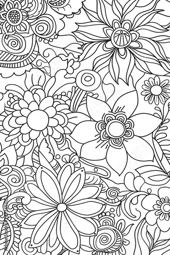 Coloring Page With Flowers and Swirls  coloring page