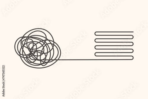 Concept of psychotherapy process. The mess of emotion is transformed into the order of emotion. Flat style vector illustration