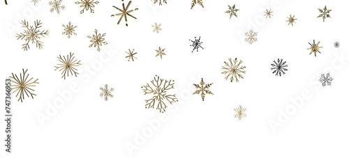 Snowflakes - new year pattern. Christmas theme  golden openwork shiny snowflakes  star  3D rendering.