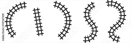 Railway train track vector route. Rail pattern round circular curve railroad path icon. Railway Track Silhouette. 