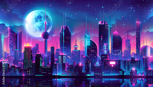 digital cityscape with futuristic buildings in the st