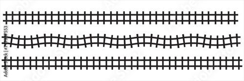 Railway train track vector route. Rail pattern round circular curve railroad path icon. Railway Track Silhouette. 