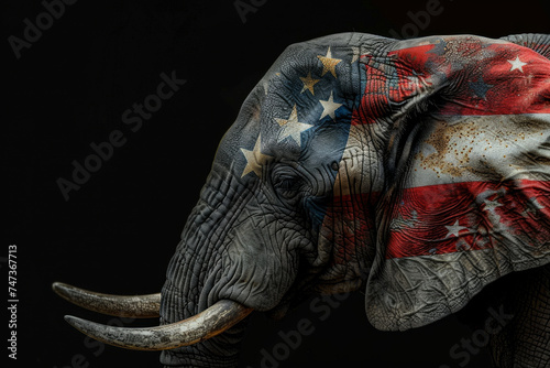 An elephant covered in the American flag a symbol of the Republican political party photo