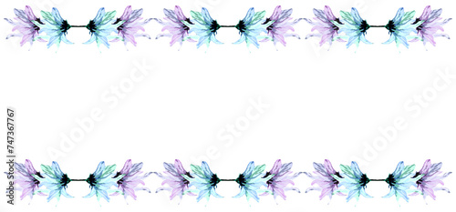 Cornice rettangolare con delicati fiori viola e azzurri photo