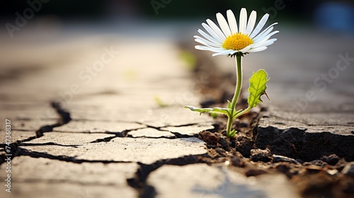 Daisy flower growing from crack in the asphalt