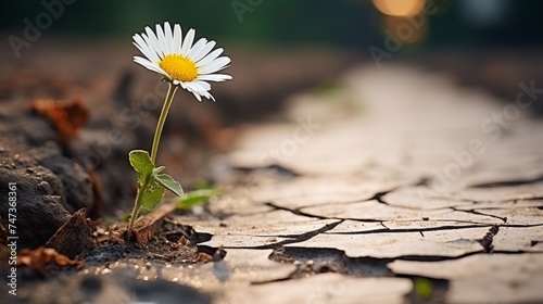 Daisy flower growing from crack in the asphalt © Media Srock