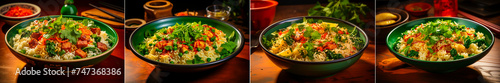 a bowl of fried rice with noodles and two chopsticks on a red background, in the style of Khmer art,