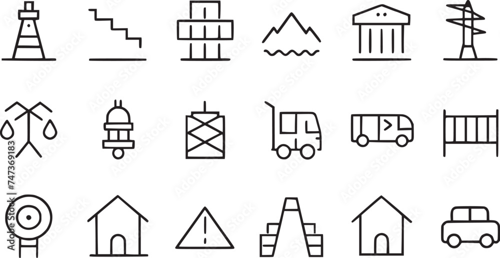 Icons related to road in restructure vector collection Icons related to road in restructure vector collection