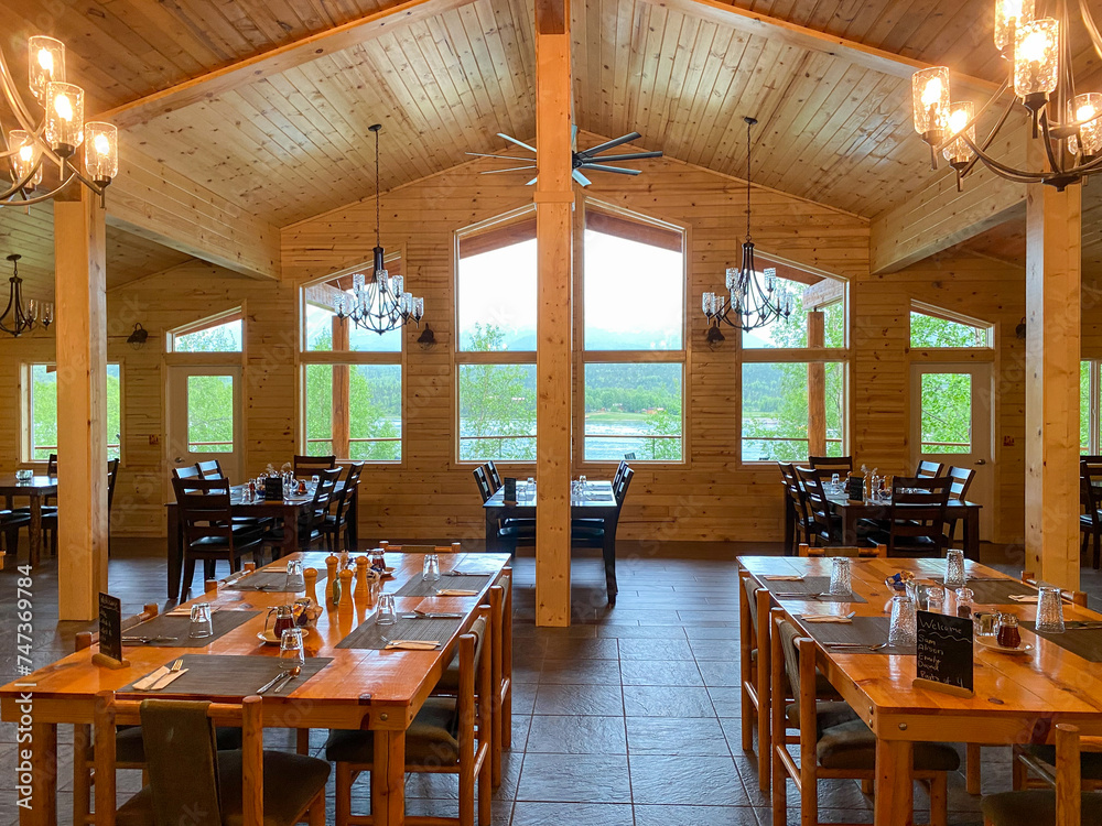 Port Alsworth, Alaska The Farm Lodge dining room near Lake Clark National Park headquarters