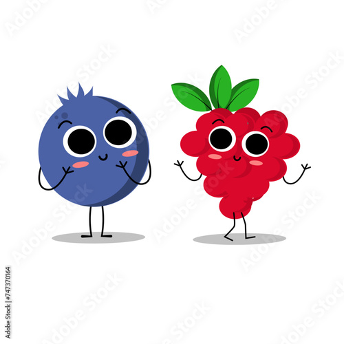 Cute flat cartoon blueberry illustration. Vector illustration of cute blueberry with a smiling expression.