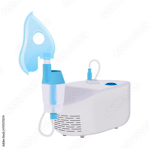 medical aerosol. Nebulizer mask for bronchitis. Compressor inhaler with a long air tube. Steam bronchitis, inhalation asthma.