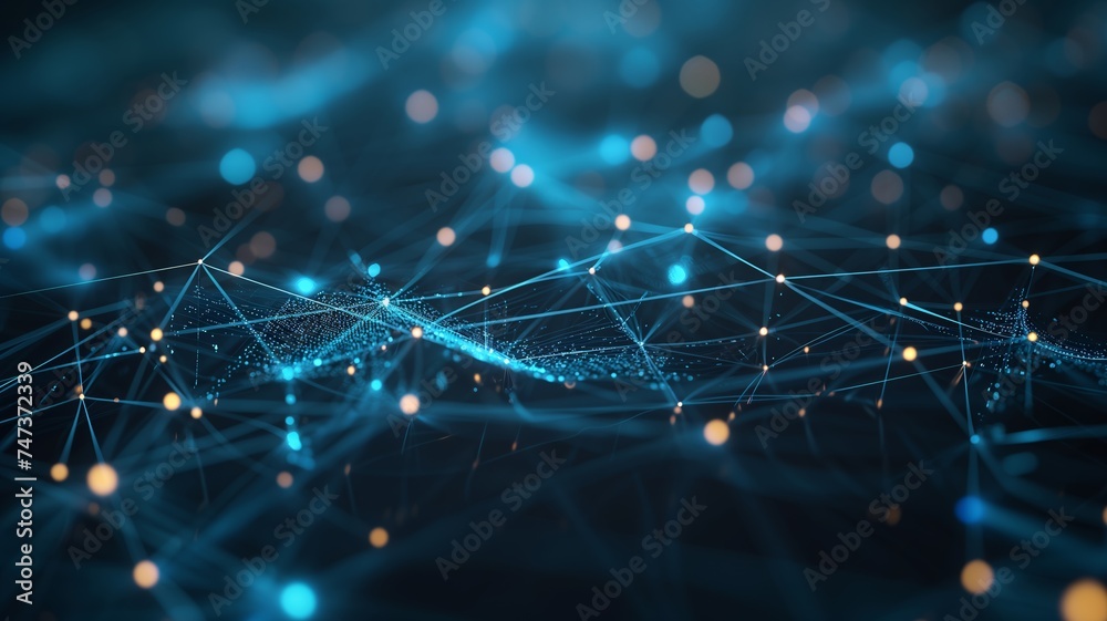 Futuristic network of interconnected points and lines in blue and black colors suggesting digital connectivity, suitable for tech events or IT-themed celebrations. Futuristic network of interconnected points and lines in blue and black colors suggesting digital connectivity, suitable for tech events or IT-themed celebrations.