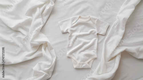  White Infant Bodysuit on Soft Fabric Background
