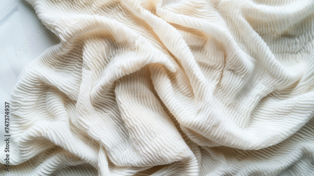 Soft White Textured Fabric in Elegant Swirl