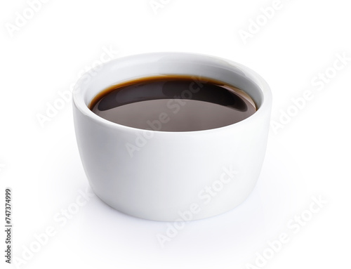 Bowl of soy sauce isolated on white background with clipping path.