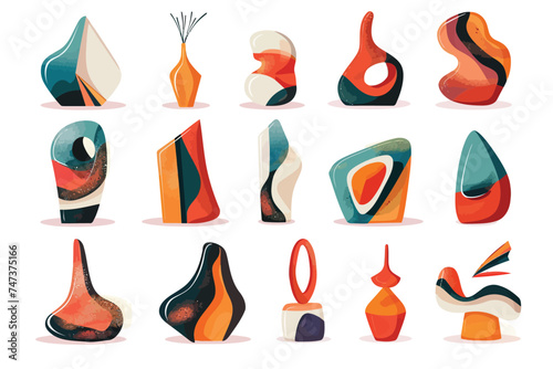 modern abstract decor sculpture set isolated vector style photo
