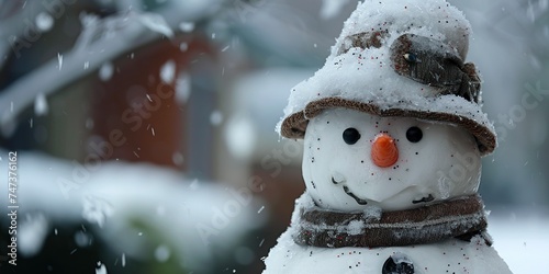 Sad homemade snowman , concept of Emotionally distraught