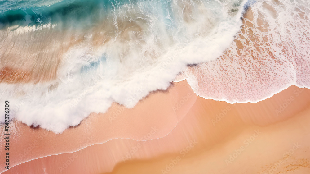 aerial of a sand beach with waves