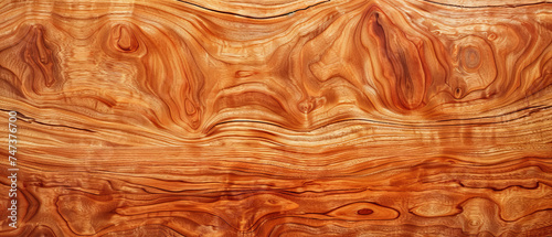 This image showcases the intricate swirls and rich textures of highly polished wood with a warm hue