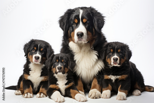 Bernese Mountain dog, a mother dog with puppies. an adult dog and its litter, cubs. © MaskaRad