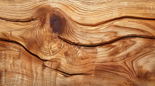 Close-up image of a smooth wooden surface highlighting the unique grain and swirls of the wood, perfect for backgrounds or designs photo