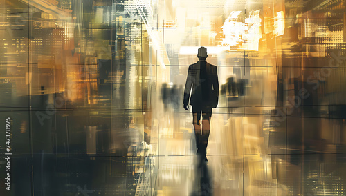 the image of a businessman walking in the hallway of 