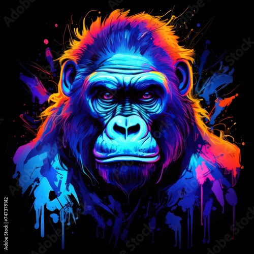 Blacklight painting-style gorilla  gorilla pop art illustration