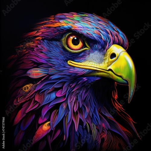 Blacklight painting-style eagle, eagle pop art illustration photo