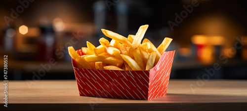 French fries in a disposable container, generative AI © Tetiana Romaniuk