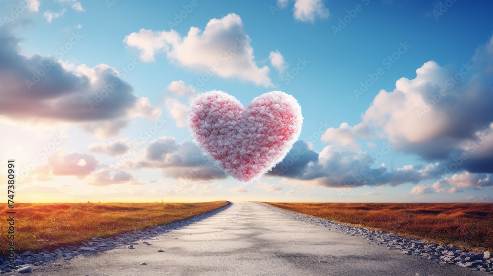 Fototapeta premium Floating heart in the clouds