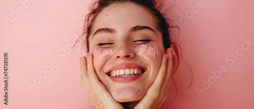Healthy beauty woman skincare, teen young woman smiling, bright and shine facial skin, studio shot