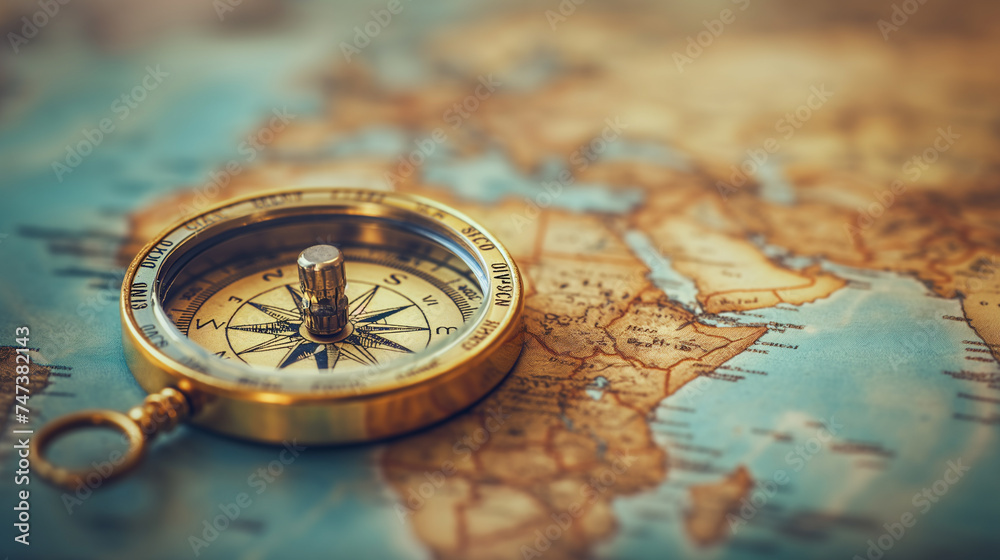 
Magnetic compass and location marking with a pin on routes on world map. Adventure, discovery, navigation, communication, logistics, geography, transport and travel theme concept background