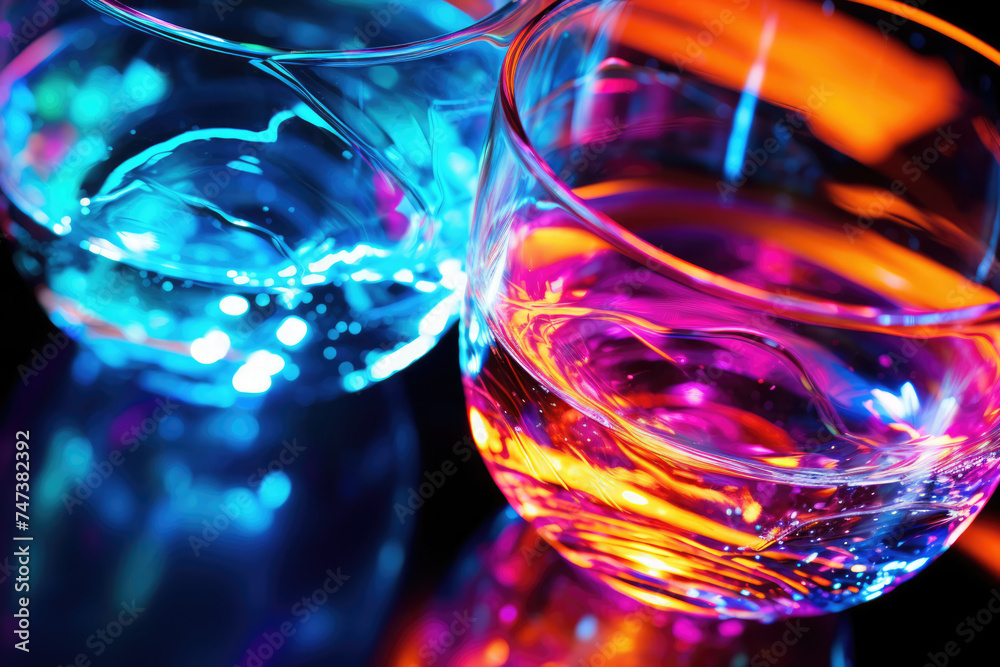 Bright colourful glass objects of different shapes in neon colours Bright colourful glass objects of different shapes in neon colours