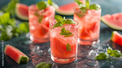 Watermelon refreshing summer smoothie cocktail in a glass