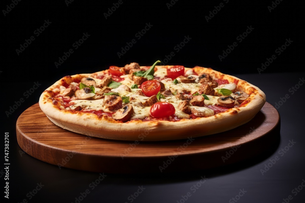 Delicious pizza in a clay dish against a white background Delicious pizza in a clay dish against a white background