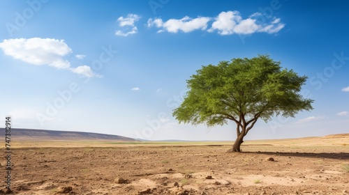 Single Green tree in the desert