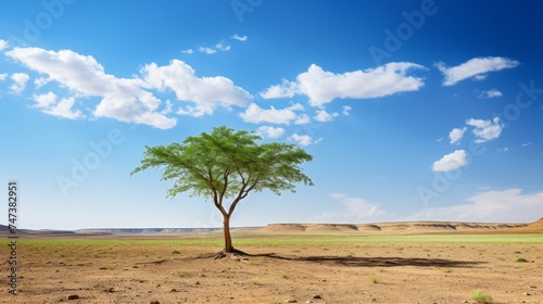 Single Green tree in the desert