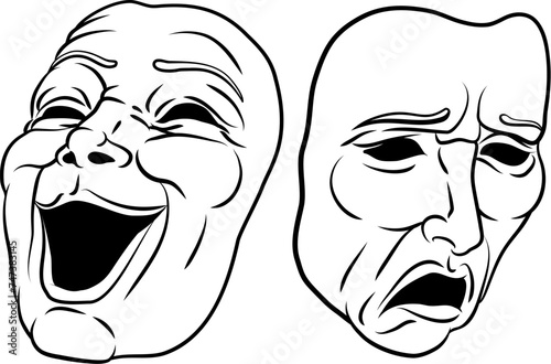 Theater or theatre drama comedy and tragedy masks illustration