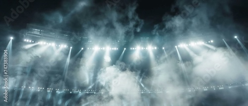 Bright stadium arena lights and smoke, dramatic atmosphere for events