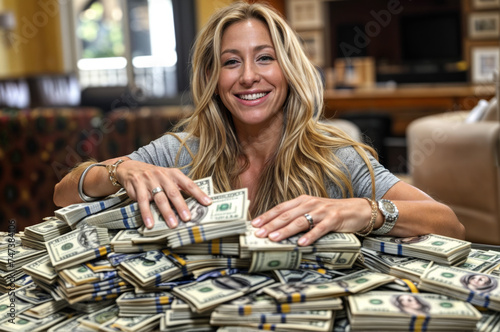 femme heureuse qui vient de gagner un pactole à la loterie
