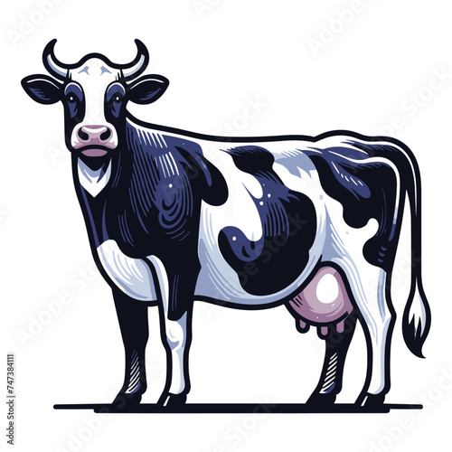 Cow full body vector illustration, farm pet, animal livestock, for butchery meat shop and dairy milk product, agriculture concept, design template isolated on white background
