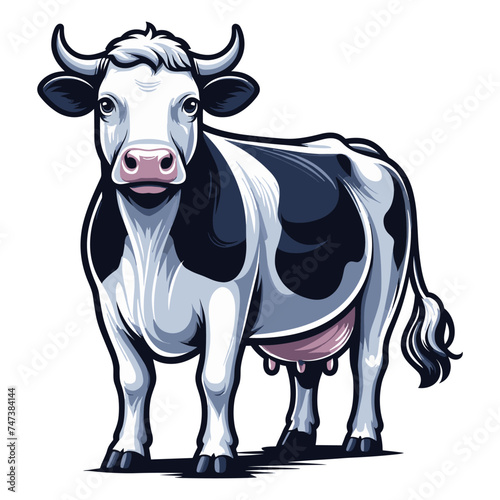 Cow full body vector illustration  farm pet  animal livestock  for butchery meat shop and dairy milk product  agriculture concept  design template isolated on white background
