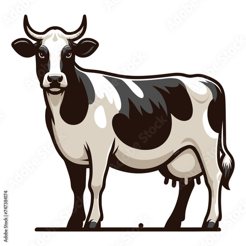 Cow full body vector illustration, farm pet, animal livestock, for butchery meat shop and dairy milk product, agriculture concept, design template isolated on white background