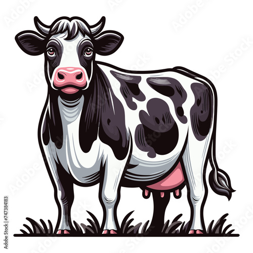 Cow full body vector illustration, farm pet, animal livestock, for butchery meat shop and dairy milk product, agriculture concept, design template isolated on white background